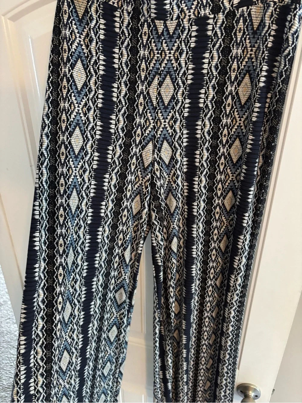 Cato Black & Cream Wide-Leg Tribal Pattern Pants